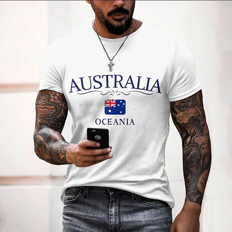 Men's Australian Print Short Sleeve Casual T-shirt artswardrobe