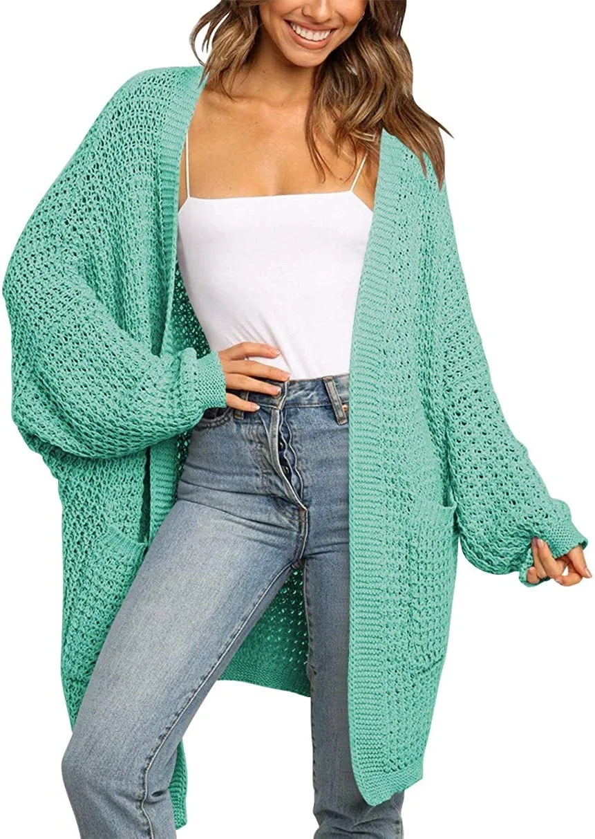 Wongn Wongn And Winter Hot Style Lady Solid Color Long Sleeve Pocket Loose Cardigan Knit Sweater Woman