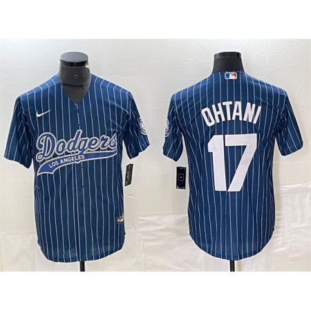 Men's Los Angeles Dodgers #17 Shohei Ohtani Navy Cool Base With Patch Stitched Baseball Jersey 1625