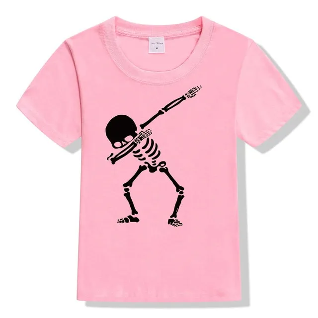 Hip Hop Dabbing Skeleton Kids T-Shirt Punk Black Shirts Children Boys Girls Funny Skull Teens T Shirts Toddler Summer Clothes