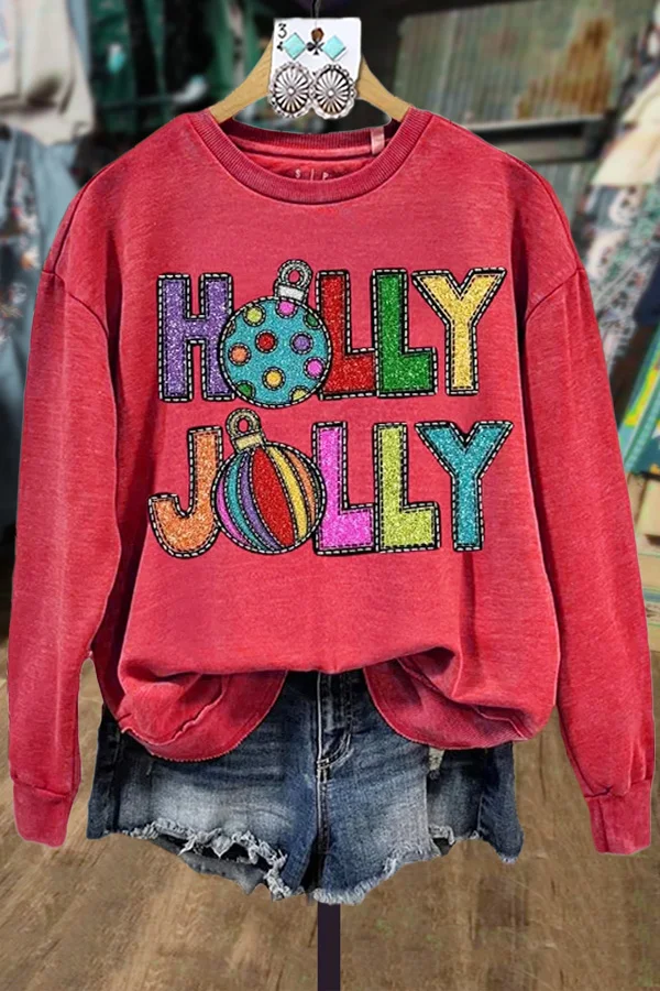Colorful Holly Jolly Print Sweatshirt