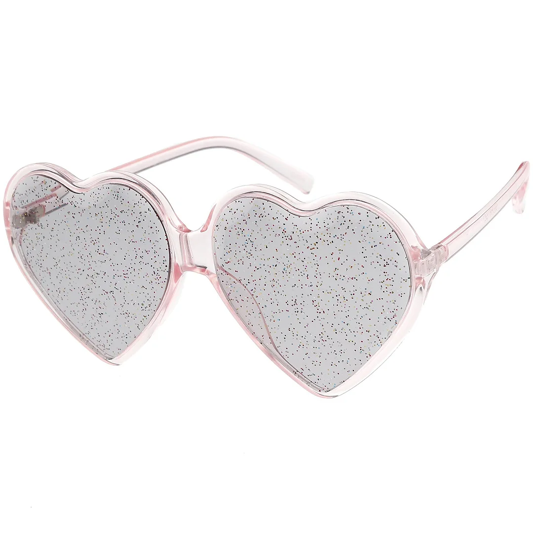 Women's Novelty Oversize Heart glasses Smoke Glitter Lens 62mm