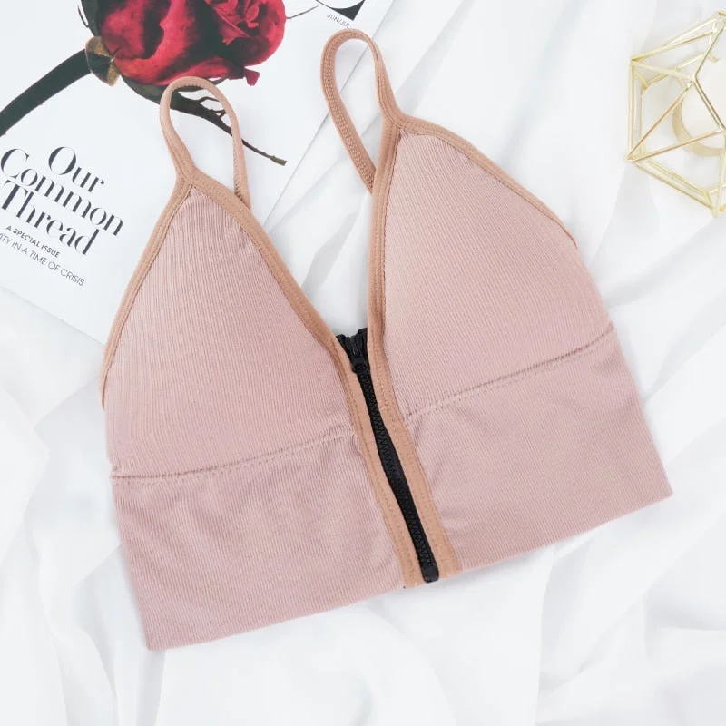 Tops Women Crop Top Zipper Fly Camisoles Knitted Sexy Camis Women Sleeveless Padded Push Up Solid Crop Top Female New