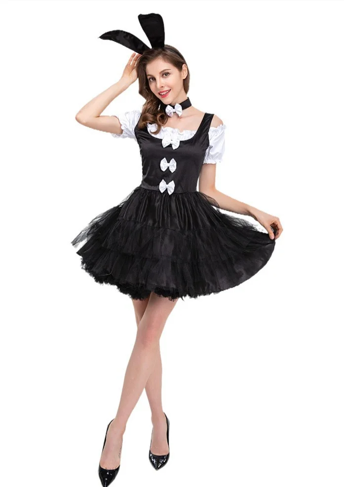 Women Bunny Costume Rabbit Uniform Sexy Lingerie White and Black Halloween Costume Novameme