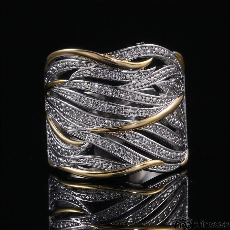 New Full Zircon Multi-layer Gold Two-color Women's Ring