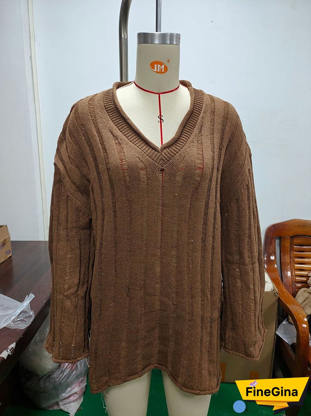 Women's Fashion Slouchy Rib Loose Pullover Rolled Edge V-Neck Sweater