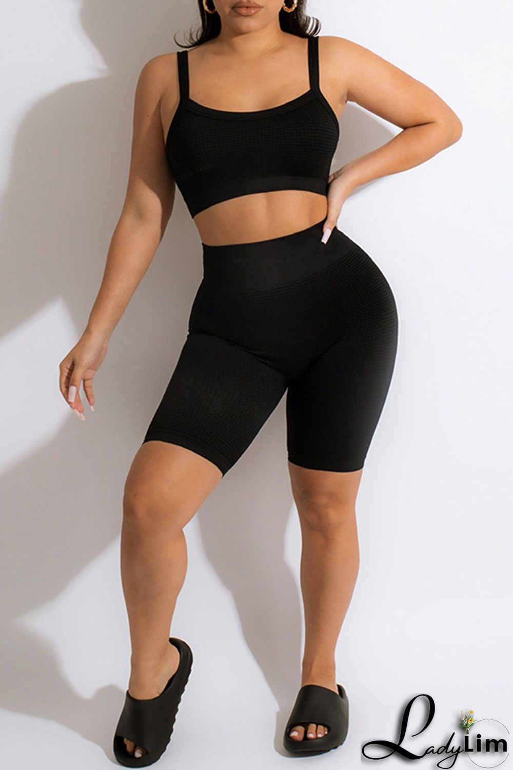 Khaki Casual Sportswear Solid Backless Spaghetti Strap Sleeveless Two Pieces