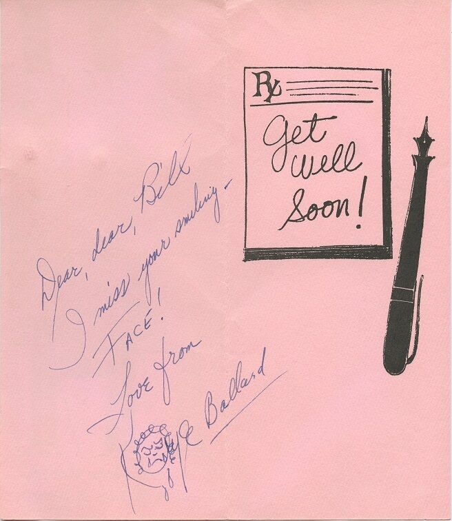 Vintage KAYE BALLARD Signed Get Well Card - 1960