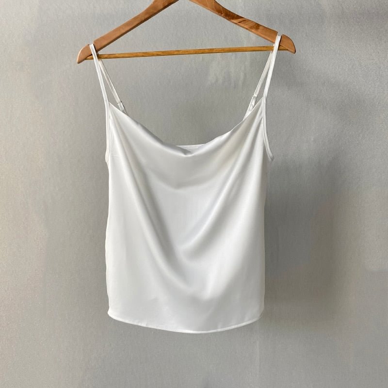 Msfancy Summer Satin Camisole Women 2021 White Sleeveless Tops Mujer Sexy Strap Basic Tops