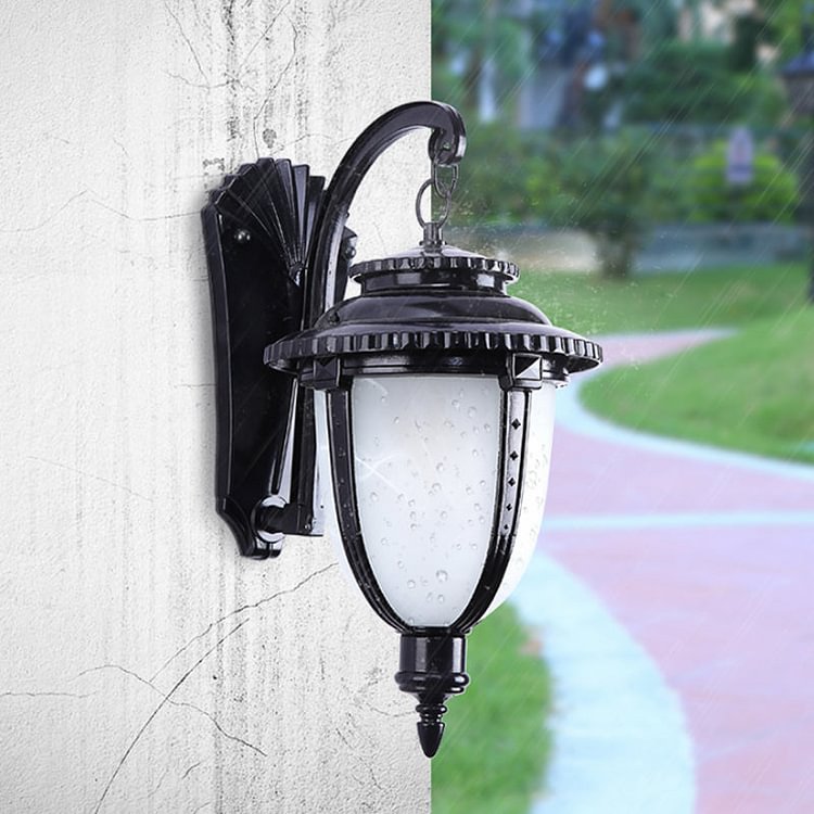 1 Bulb Urn Shape Sconce Lighting Country Black/Bronze White Glass Weather-Resistant Wall Lamp Fixture