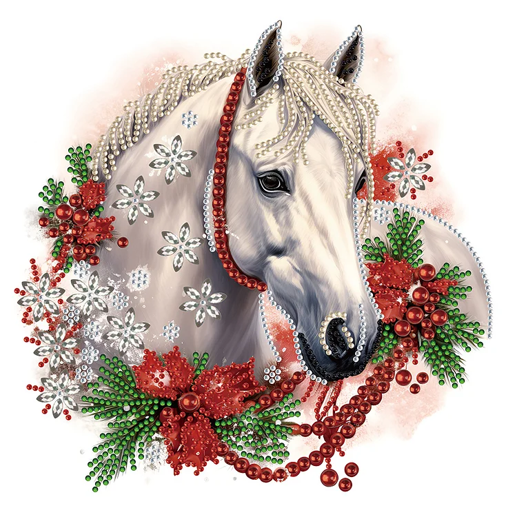 Christmas White Horse 30*30CM (Canvas) Special Drill Diamond Painting gbfke
