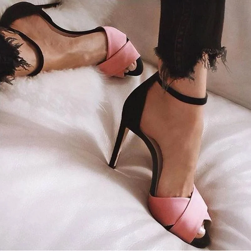Women's Peep Toe Pumps High Heeled Sandals Shoes Thin Heels Ankle Strap Sandals | IFYHOME