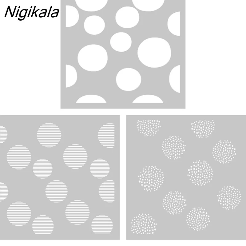 Nigikala 3PCs Round Rippling Lines Plastic Stencil For Decor DIY Scrapbooking Supplies Background Stencils For Paper Cards