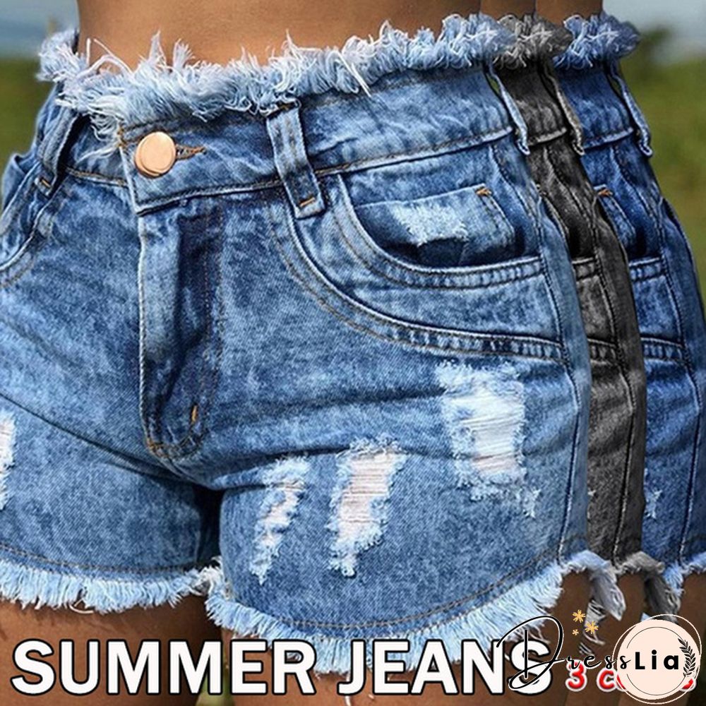 XXS Womens Fashion Summer Shorts jeans high waist skinny denim slim fit distressed casual