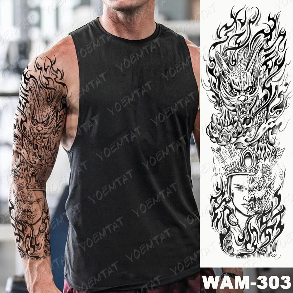 Large Arm Sleeve Tattoo Ninetales Sakura Cat Demon Waterproof Temporary Tatto Stickers Japanese Body Art Full Fake Tatoo Women