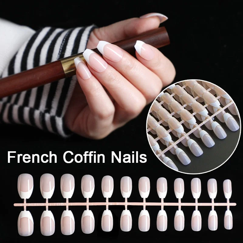 10 kits/lot Nude Natural Pink Full Cover Short French Foot Fake Nails Manicure Nail Tips faux ongle False Nail Art Salon Tools-Nail Inspo