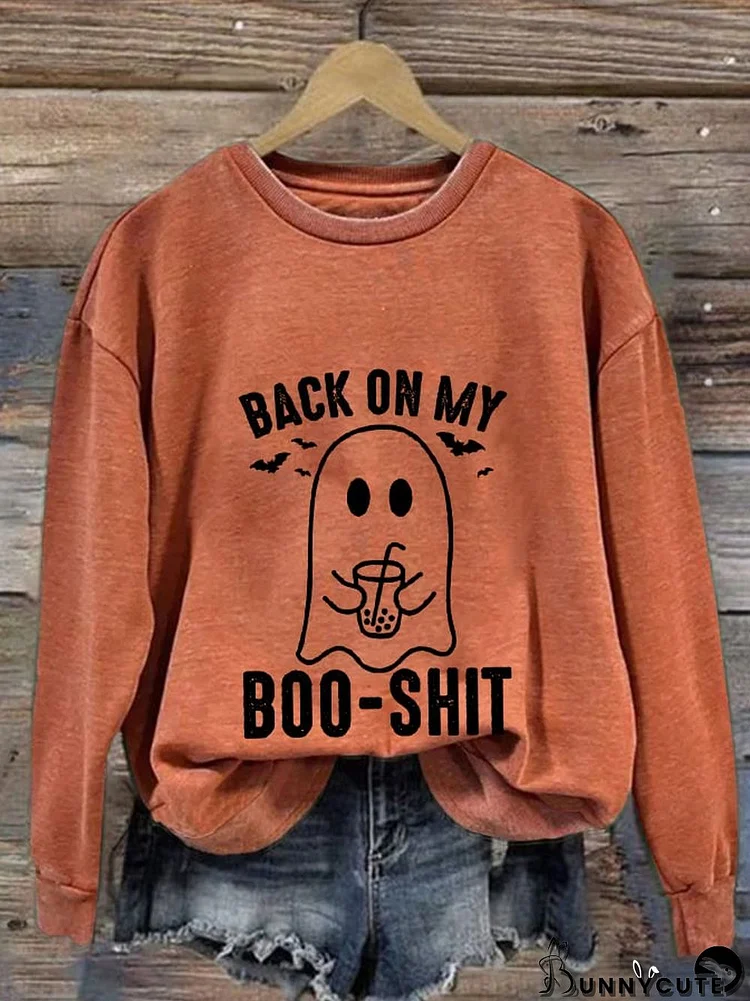 Women'S Back On My Boo-Shit Halloween Print Casual Sweatshirt