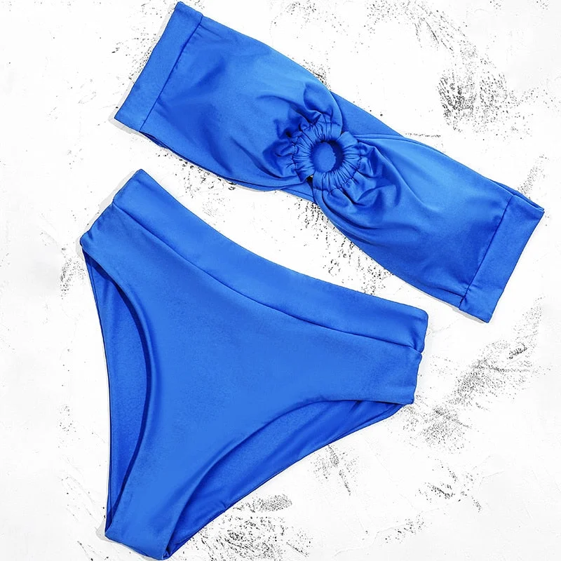 ZTVitality Strapless Ring Blue Bikinis Sexy Bikini 2020 New Arrival Padded Bra High Waist Swimsuit Backless Lace Swimwear Women