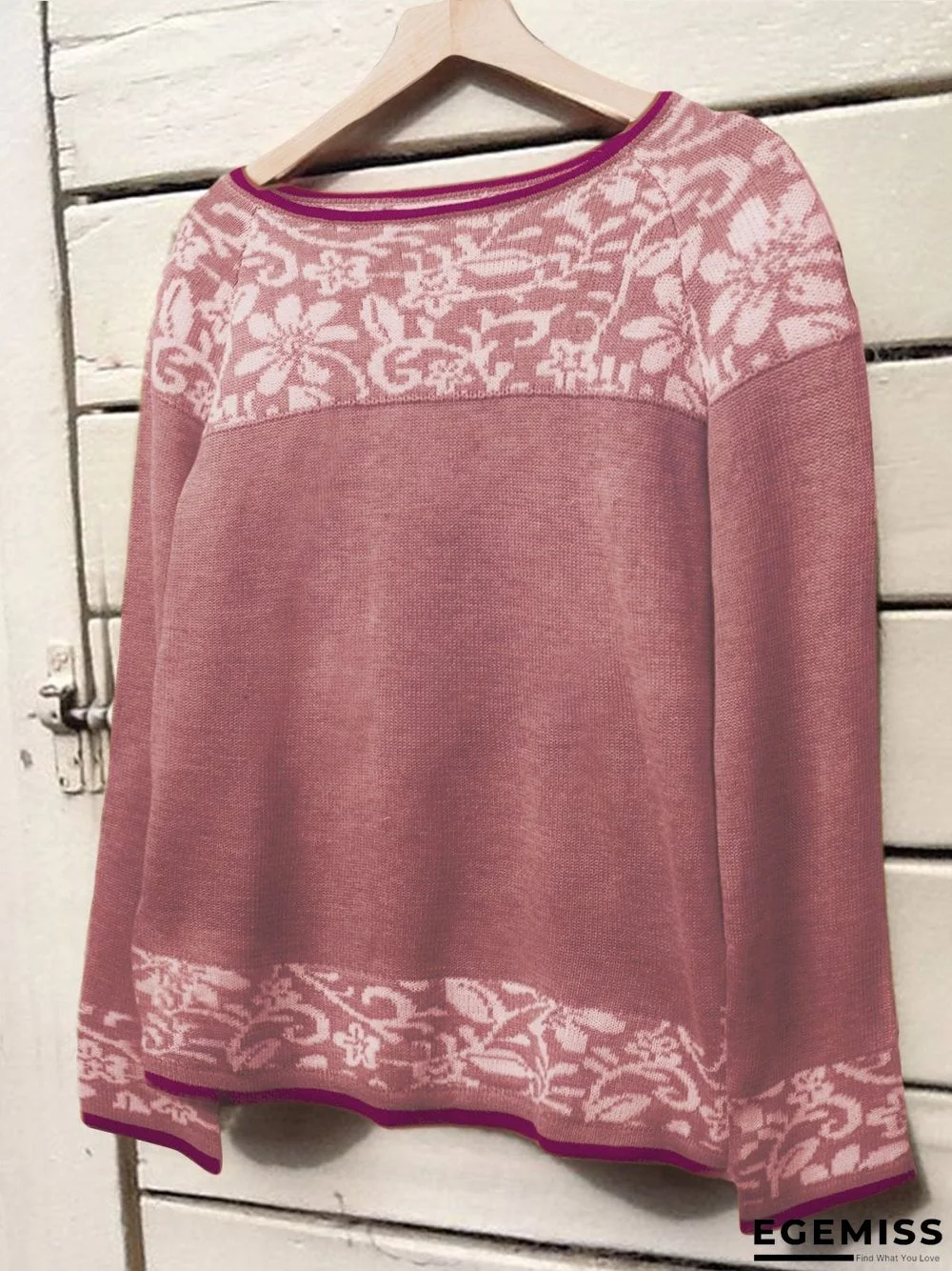 Apricot Long Sleeve Crew Neck Floral Cotton-Blend Shirts & Tops | EGEMISS