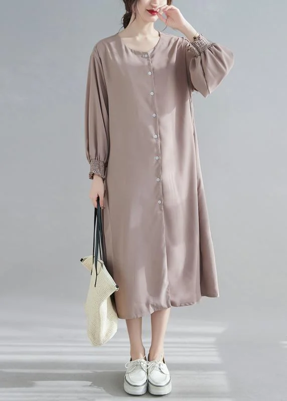 Natural O Neck Lantern Sleeve Spring Clothes Women Photography Brown Long Dress