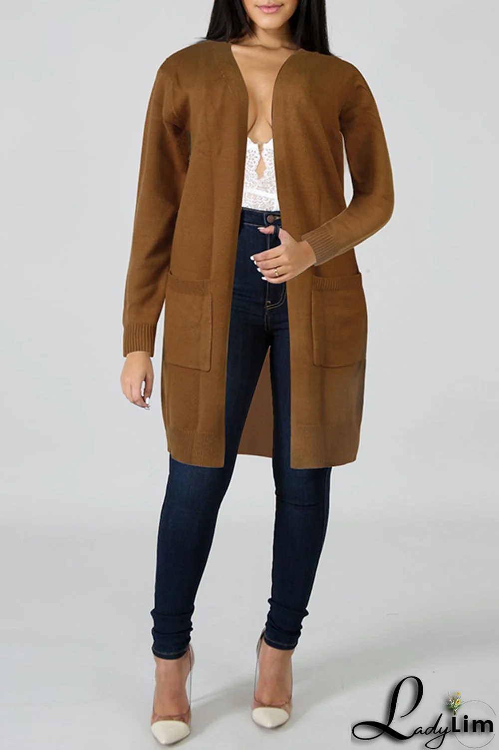 Camel Fashion Casual Solid Cardigan Outerwear