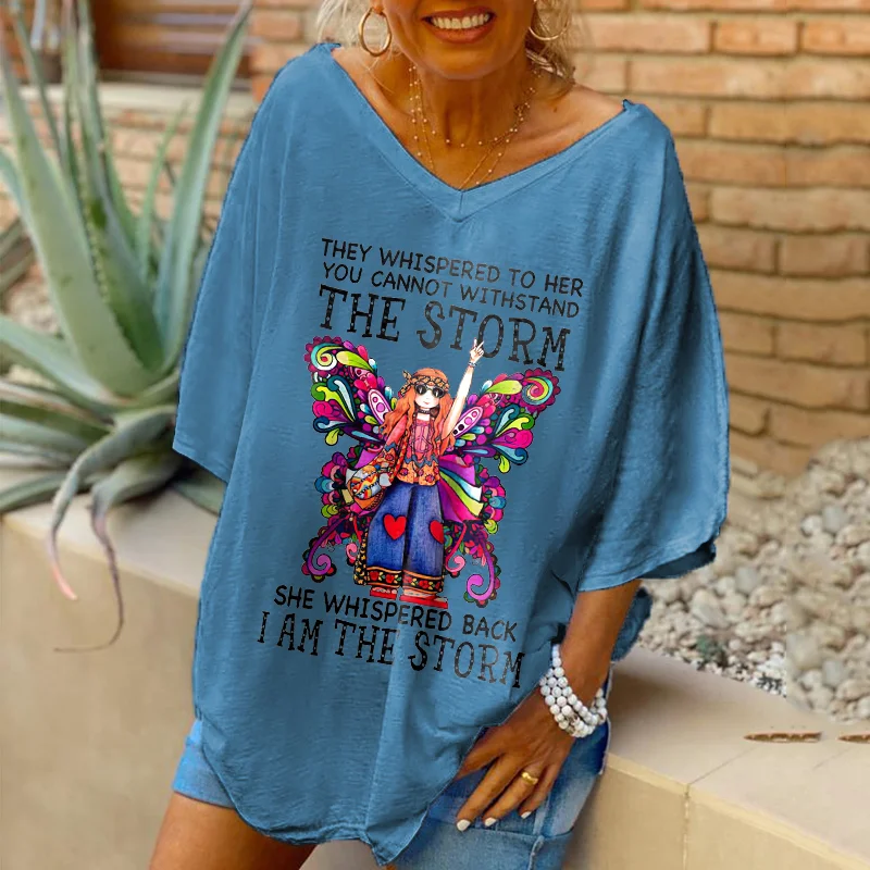 Oversized They Whispered To Her You Cannot Whispered The Storm Print Butterfly Graphic Loose Tees