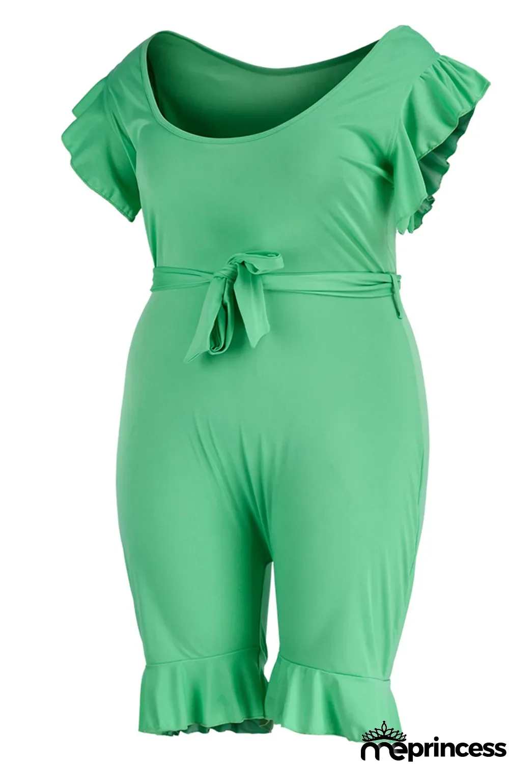 Black Casual Solid Patchwork Flounce O Neck Plus Size Jumpsuits