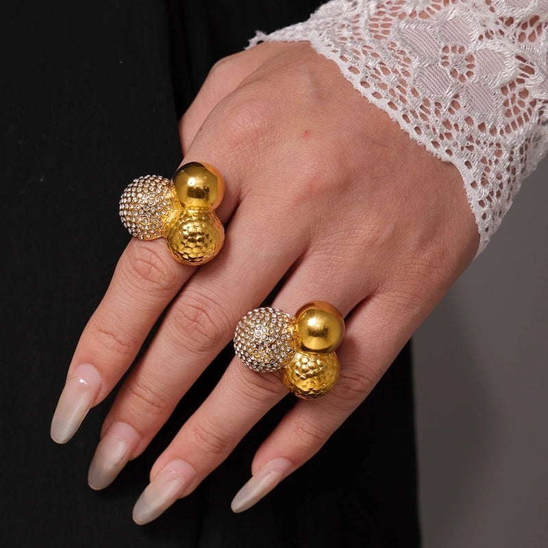 Elegant Luxurious Vacation Geometric Imitation Diamond Titanium Steel Zircon 18K Gold Plated Rings