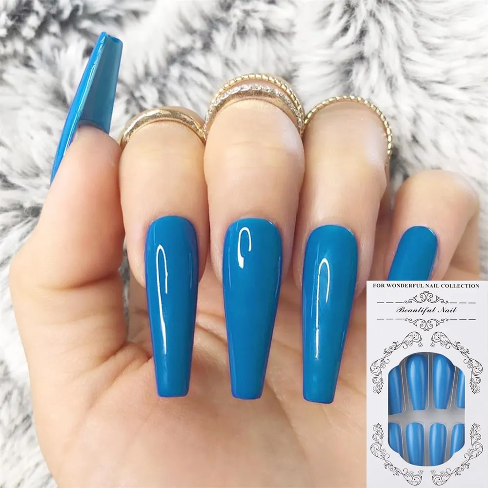 24Pcs/Set European Long Coffin Fake Nails Pre-design Black Red Gradient Ballerina Artificial Nail Art Tips False Nails with Glue-Nail Inspo