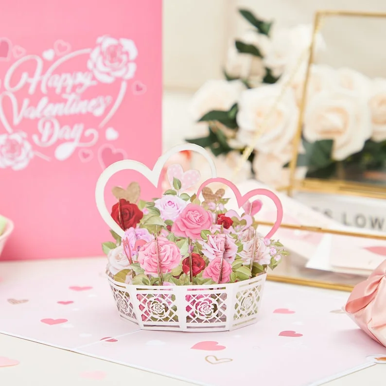 Rose Basket LOVE Card ,Mothera's Day Card,Valentine's day Pop Up Card , Anniversary ,Gift For Her ,Sweet Card For Girl Friend