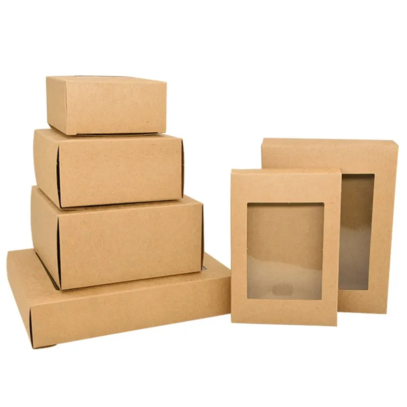 6Pcs Kraft Paper Cookie Candy Box PVC Window for Wedding Christmas Gift Boxes Packaging Decoration Birthday Party Supplies