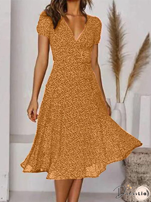 Casual Dress Swing Dress Floral Dress Midi Dress Black Wine Red Short Sleeve Ditsy Floral Print Summer Spring V Neck Fashion Vacation Loose Fit S M L XL XXL 3XL for Women