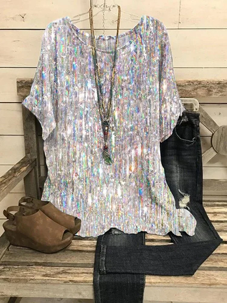 Women's Vintage Art Glitter Print Casual Top