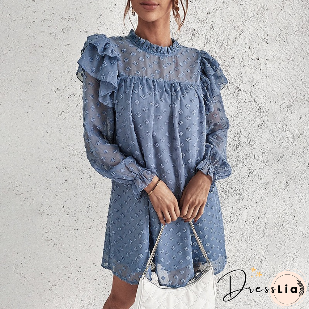 Jacquard Hair Ball Dress Eelagnt Spring Summer Loose Dresses Temperament Chiffon Women Straight Mini Ruffles Dress Vestidos