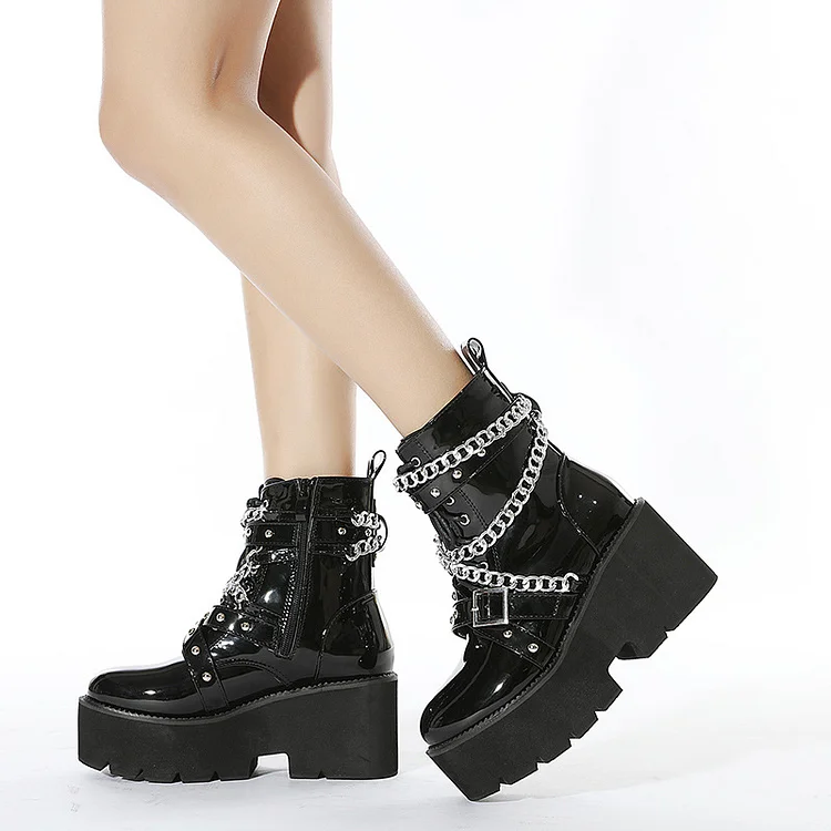 Block Heel Ankle Boots Buckle Strap Short Booties shopify Stunahome.com