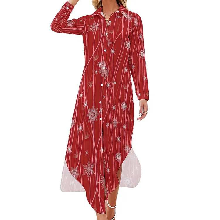 Personalized Design Women's Long Sleeved Shirt Dress Christmas