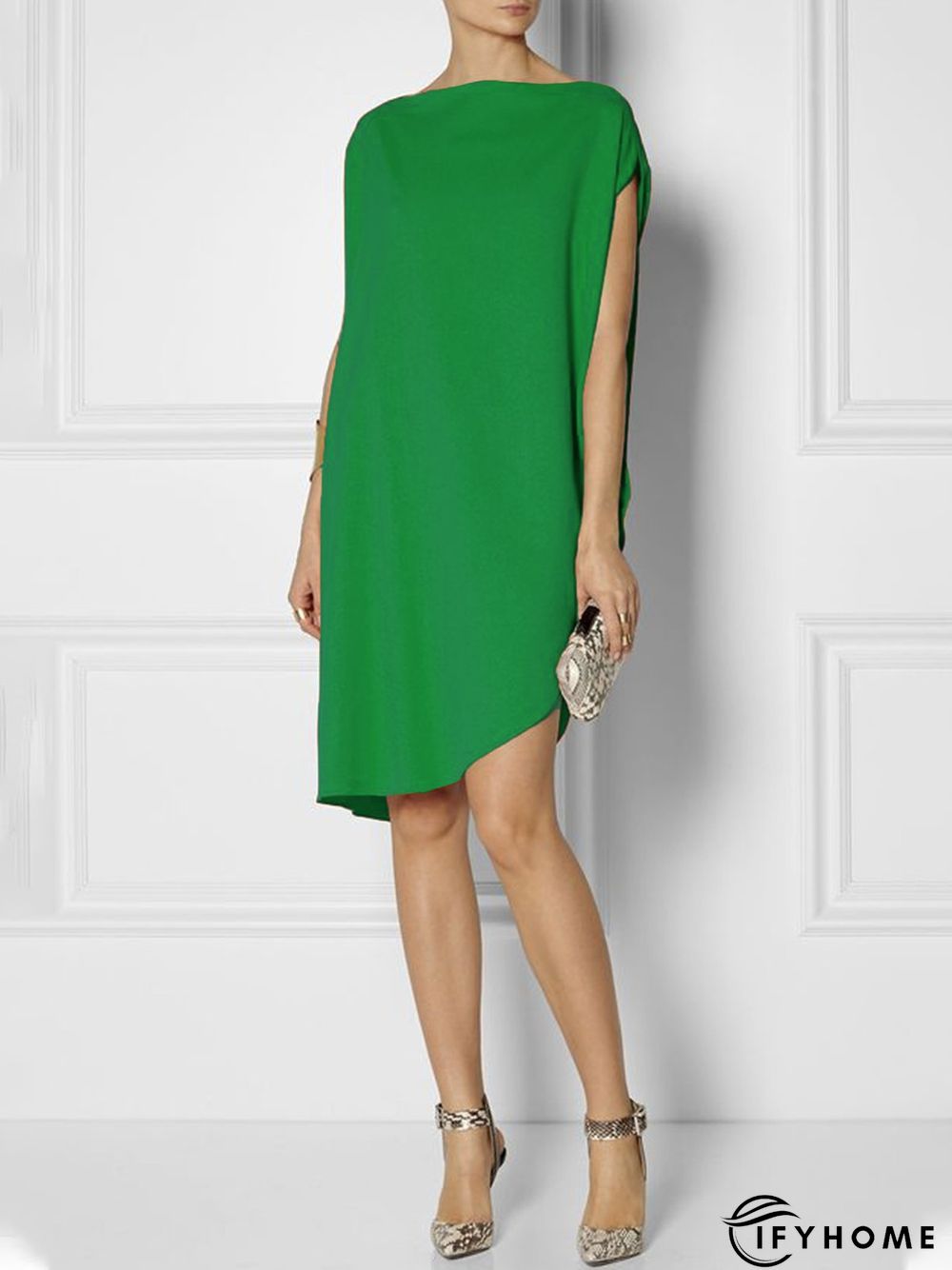 Simple Loosen Solid Cap Sleeve Knee Dress | IFYHOME