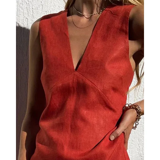 Krillerbot stylish dresses Cotton Linen Womens Dresses  Sexy V-Neck Sleeveless Basic Tank Dress Chic Elegant Ladies Dresses Summer Sale Vestidos Para Mujer