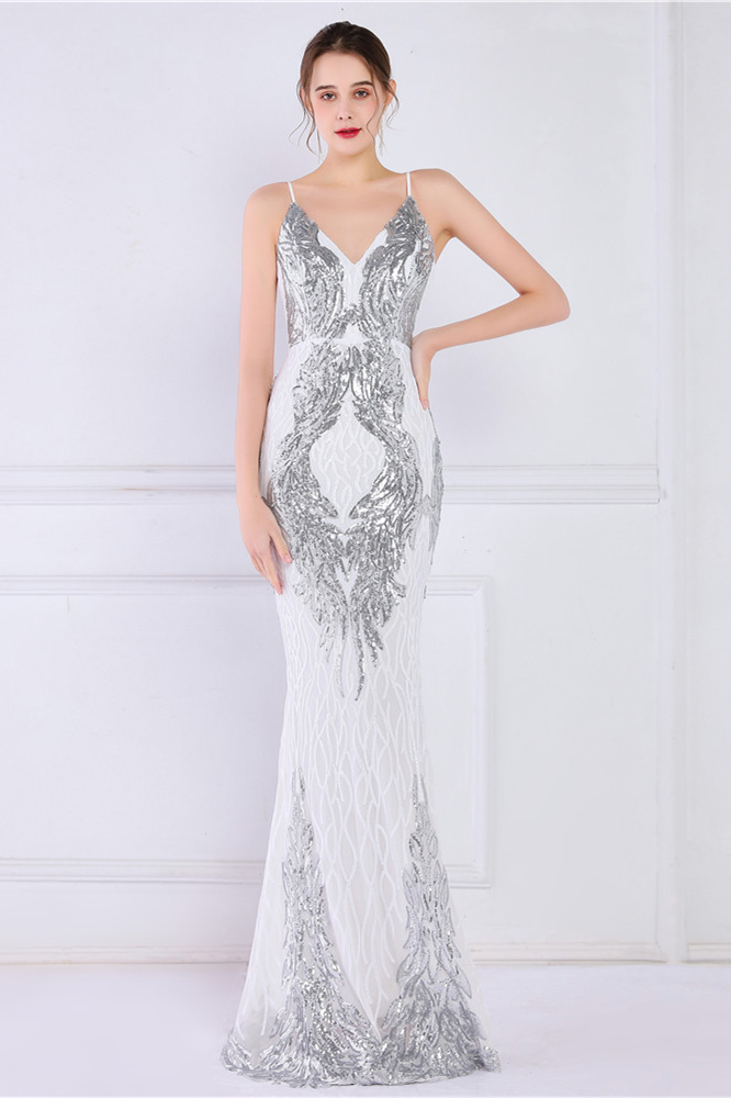 Chic V-Neck Mermaid Sequins Long Prom Dress On Sale - lulusllly