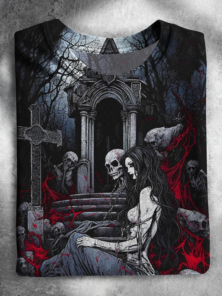 Halloween Ghost Skull Grim Reaper Romantic Rose art T-shirt