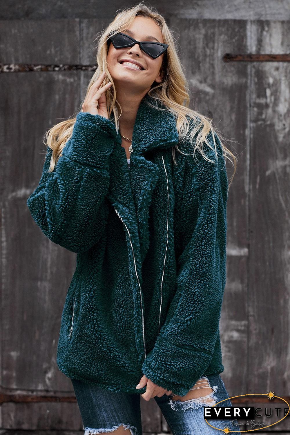 Green Breaker Pocketed Sherpa Statement Jacket