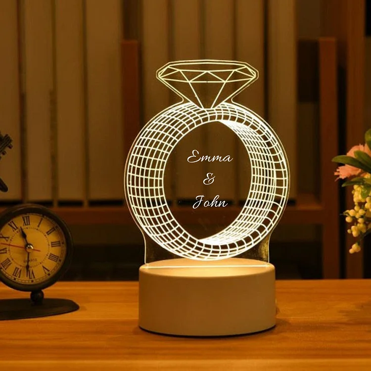 Custom 3D Promise Ring Night Light With Name LED Lamp Gifts For Couple