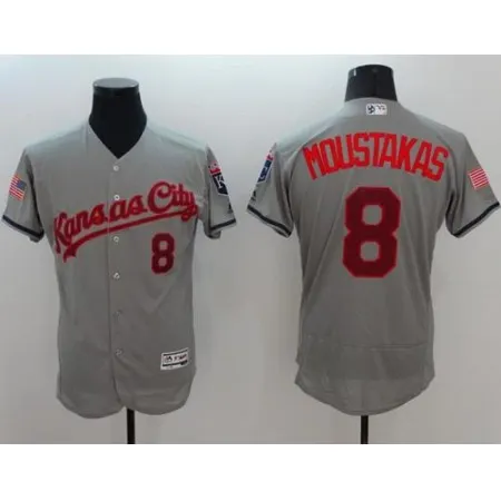 Royals #8 Mike Moustakas Grey Fashion Stars & Stripes Flexbase Authentic Stitched MLB Jersey