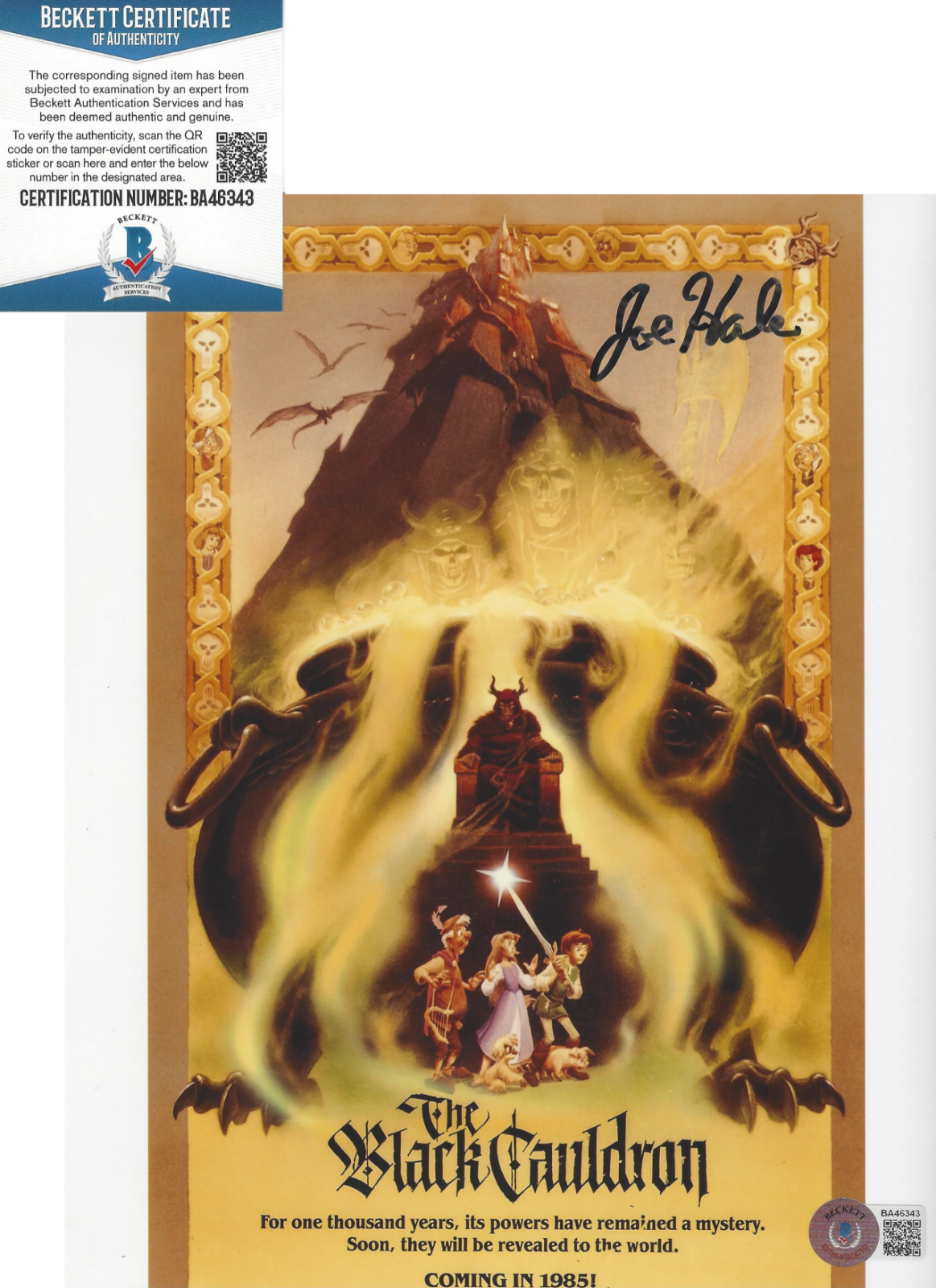 JOE HALE SIGNED 'THE BLACK CAULDRON' 8x10 Photo Poster painting B DISNEY ARTIST BECKETT COA BAS