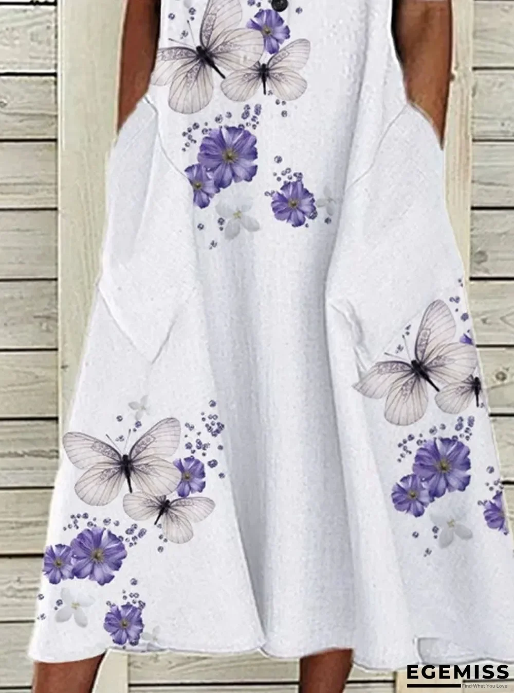 Butterfly Print Long Sleeve Casual Maxi Dress White Dresses | EGEMISS
