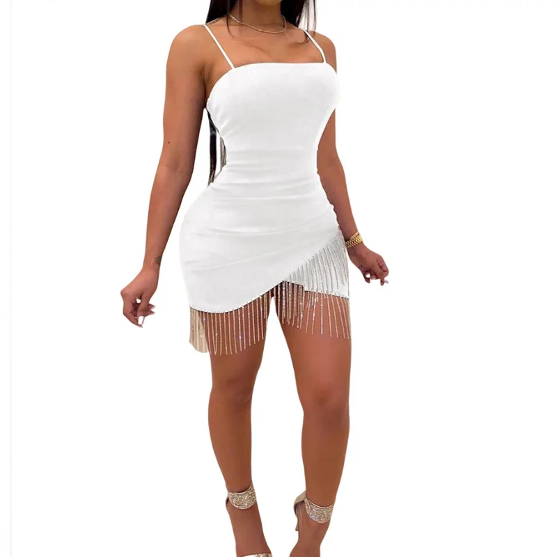 Churchf Spaghetti Strap Tassel Slim Fashion Bandage Bodycon Evening Party Club Wear Short Mini Dress Summer