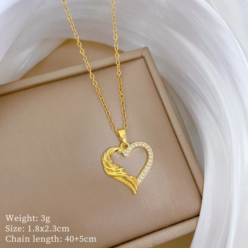 Copper Micro-Inlaid Heart Fashion Gorgeous Full Diamond Necklace Women’S Versatile Clavicle Chain Titanium Steel