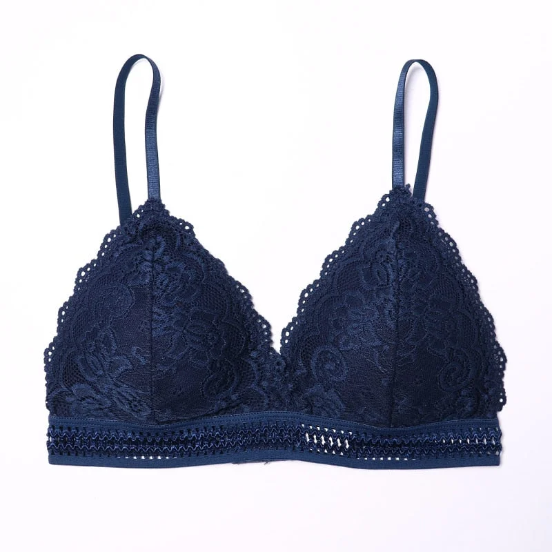 Thin French Style Bralette Lace Wireless Triangle Cup Women Lingerie Soft Bra Seamless Underwear Deep V Girls Hot