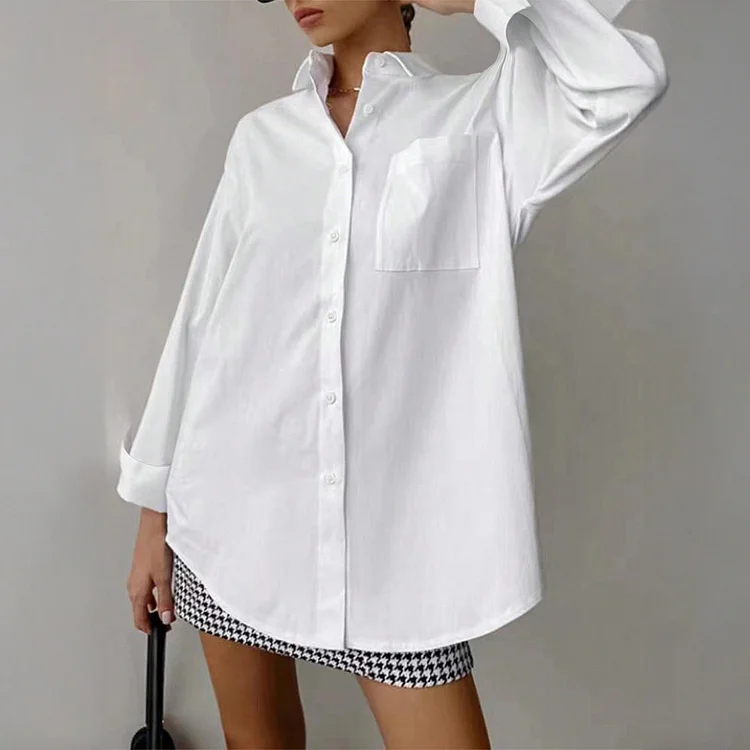 Women's Simple Style Solid Color Cardigan Pocket Top Long Sleeve Shirt
