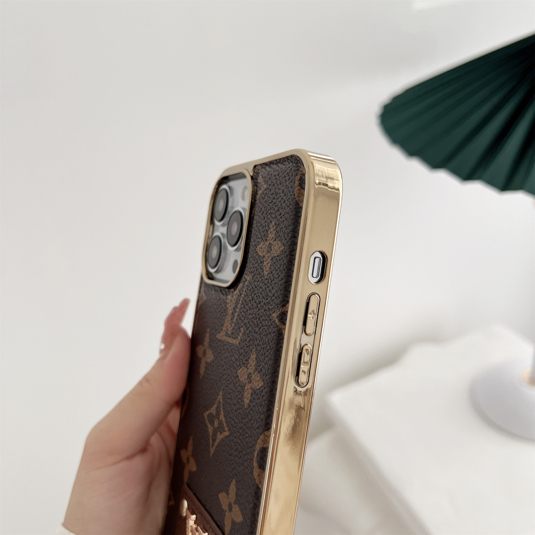 Luxury LV Electroplating Frame Monogram Canvas Leather Apple iPhone Case